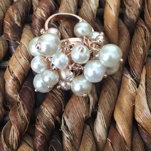 Rose Gold Color Faux Pearl Dangle Ring sz8